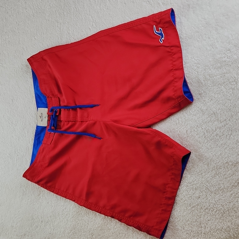 Mens xl Hollister board shorts swim trunks red w blue trim
